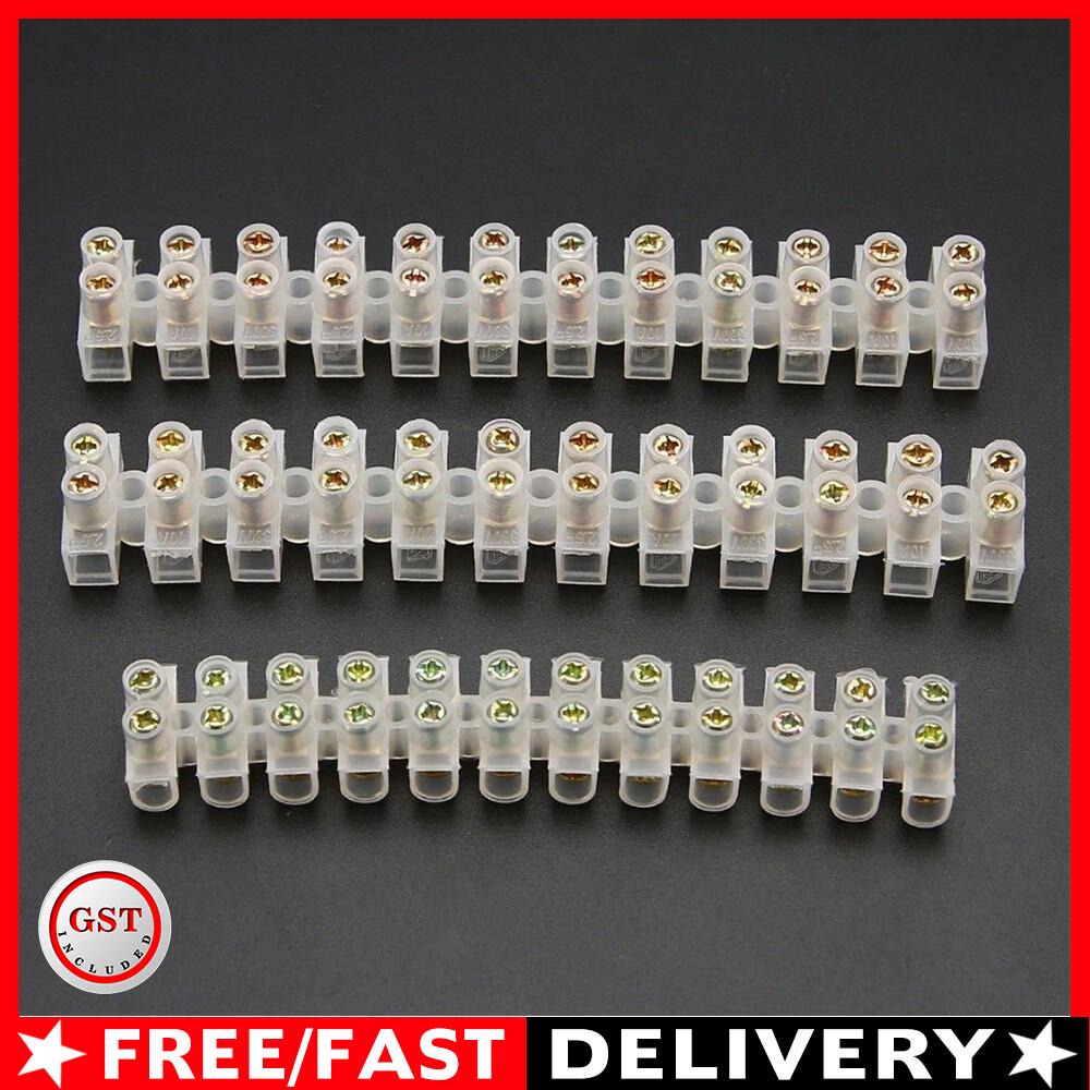 6X Barrier Screw Terminal Block Wire Dual Connector Strips 12 Position 3/6/10A