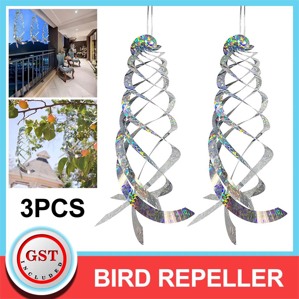 6X Rotating Reflective Rod Bird Repeller Bird Spiral Reflectors Scare Tool AU