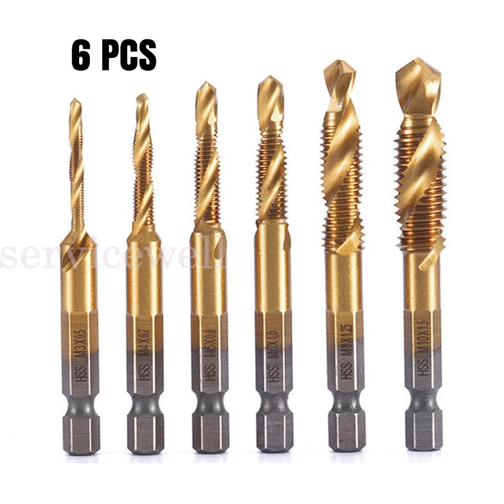 6pc X HSS Hex Shank Tap Drill Bits Metric Thread Screw Compound Tapping Set Tool - Image 2