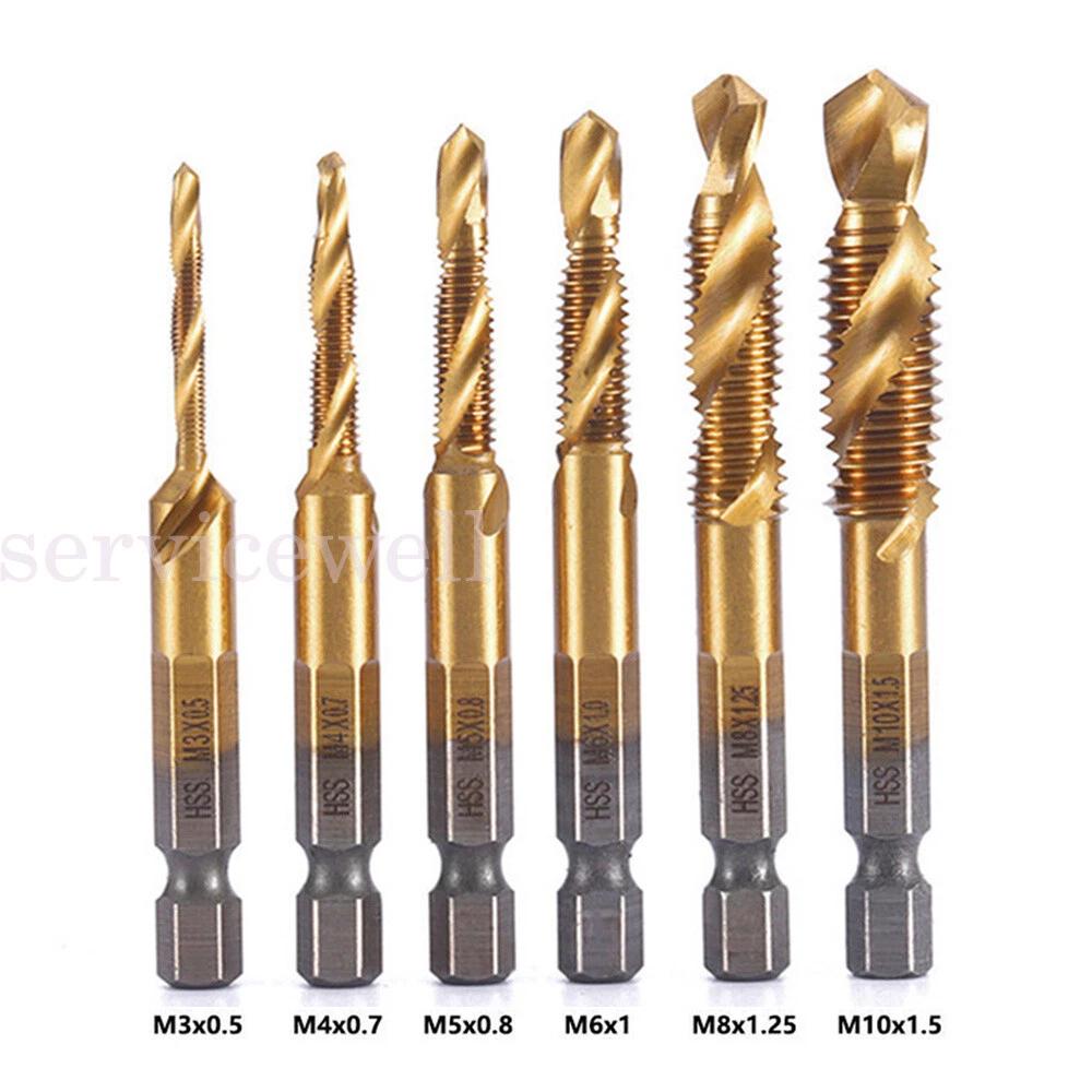 6pc X HSS Hex Shank Tap Drill Bits Metric Thread Screw Compound Tapping Set Tool - Image 4