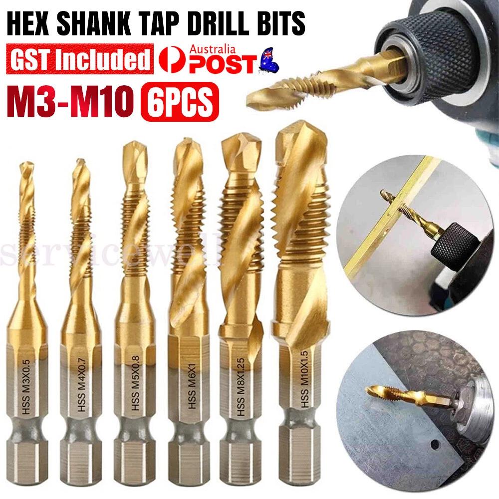 6pc X HSS Hex Shank Tap Drill Bits Metric Thread Screw Compound Tapping Set Tool