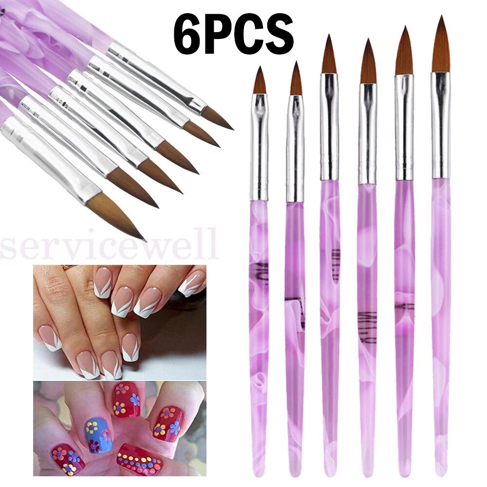 6pcs Nail Art Acrylic Brushes Set Size 2 4 6 8 10 12 Gel Drawing Polish Pen
