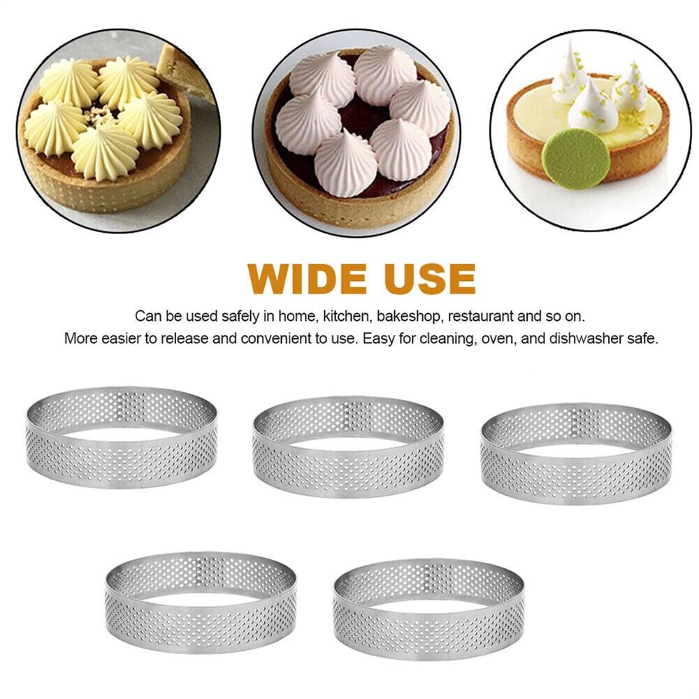 6pcs Stainless Steel Tart Rings Round Perforated Mousse Cake Mold Baking Tool - Image 4