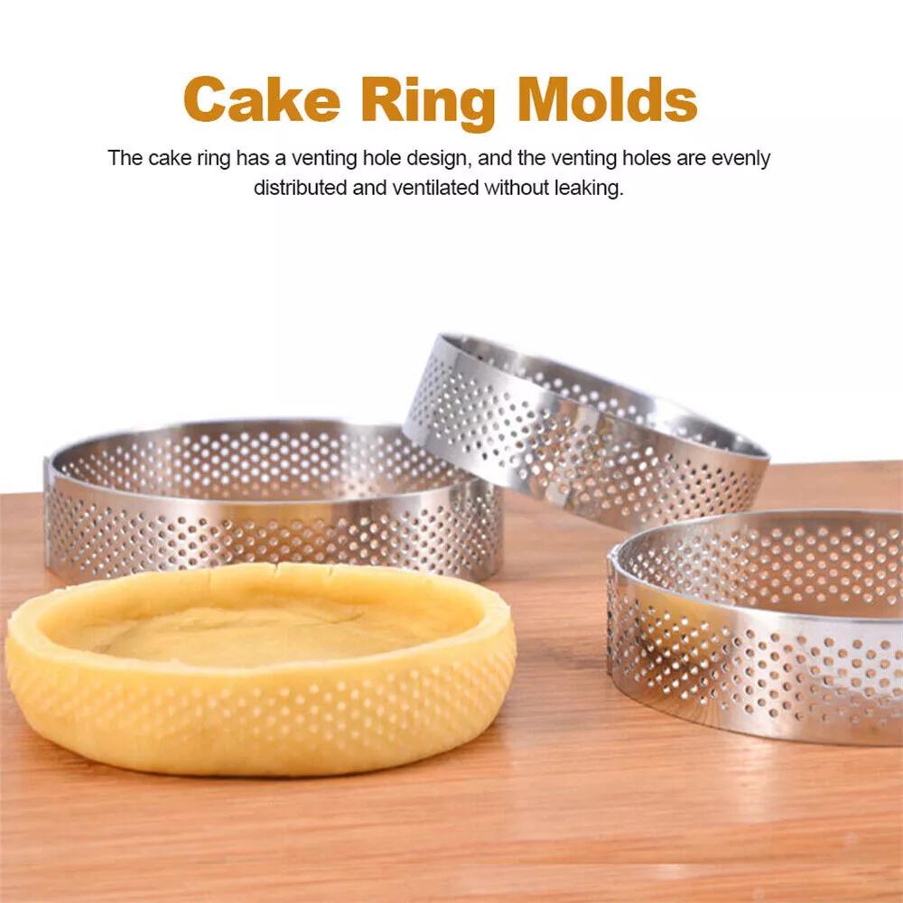 6pcs Stainless Steel Tart Rings Round Perforated Mousse Cake Mold Baking Tool - Image 5
