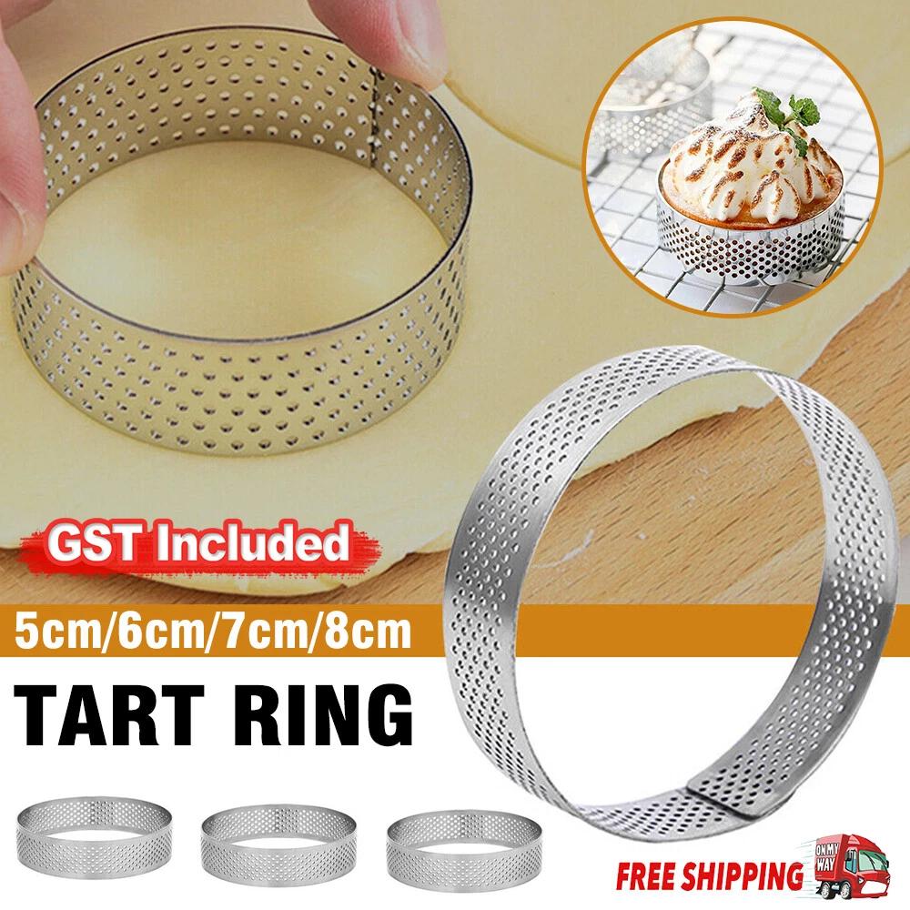 6pcs Stainless Steel Tart Rings Round Perforated Mousse Cake Mold Baking Tool