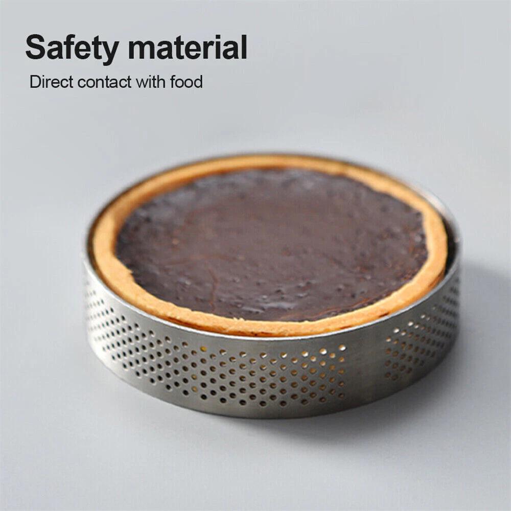 6pcs Stainless Steel Tart Rings Round Perforated Mousse Cake Mold Baking Tool - Image 7