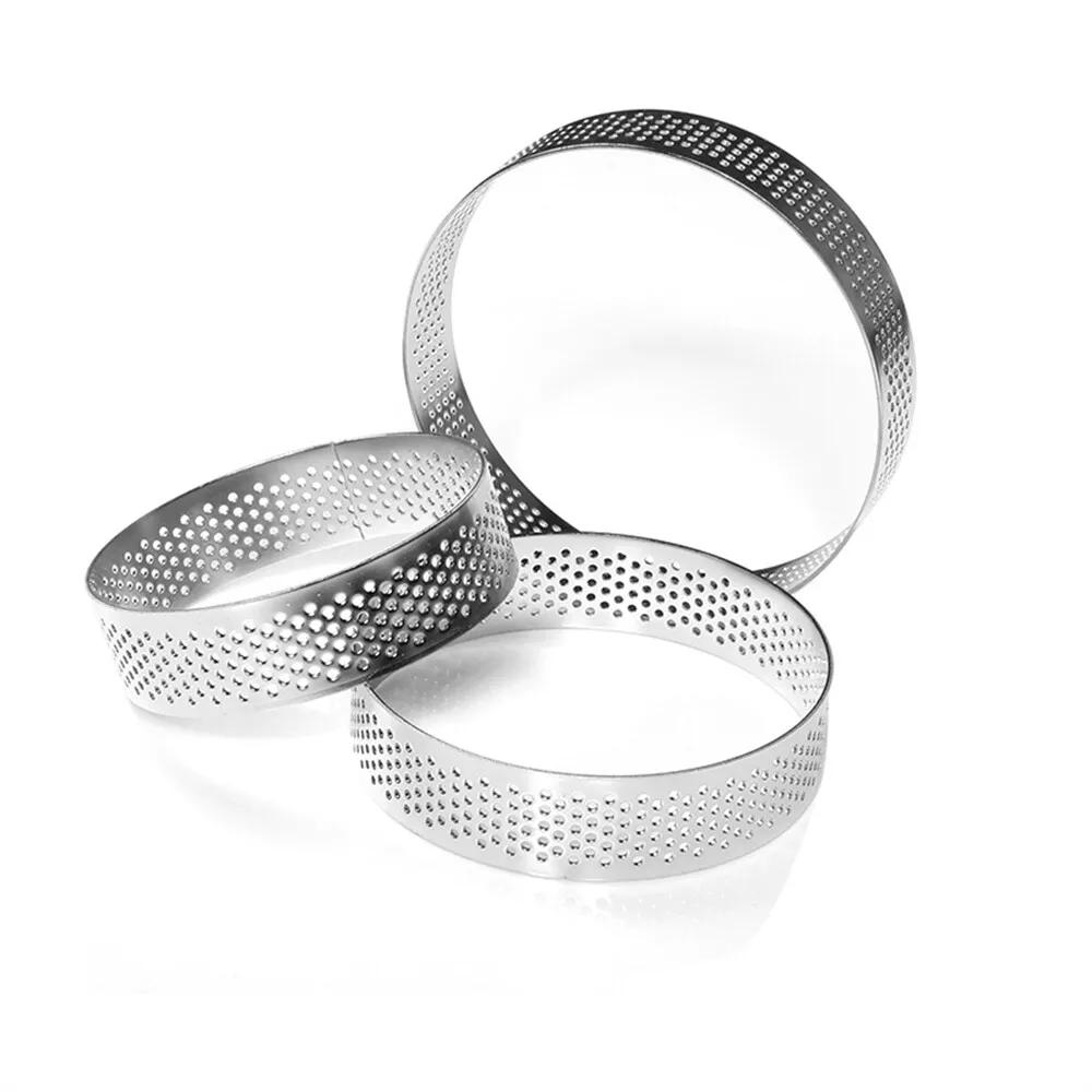 6pcs Stainless Steel Tart Rings Round Perforated Mousse Cake Mold Baking Tool - Image 2