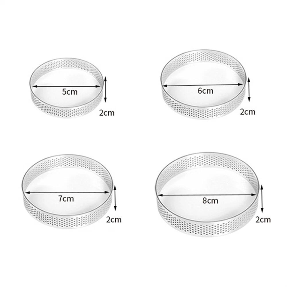 6pcs Stainless Steel Tart Rings Round Perforated Mousse Cake Mold Baking Tool - Image 3