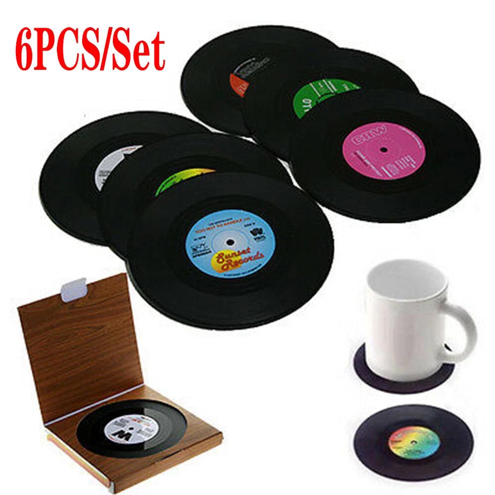 6x Creative Vinyl Record Cup Coaster Glass Drink Holder Place Mat Tableware NEW