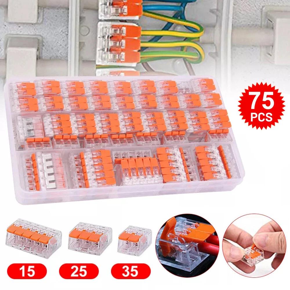75pcs Electrical Connectors Wire Block Clamp Terminal 2/3/5 Way AWG For Wago 415