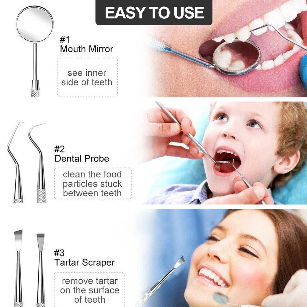 7PCS Dental Hygiene Tools Teeth Cleaning Kits Mirror Scraper Pick Scaler Tweezer - Image 7