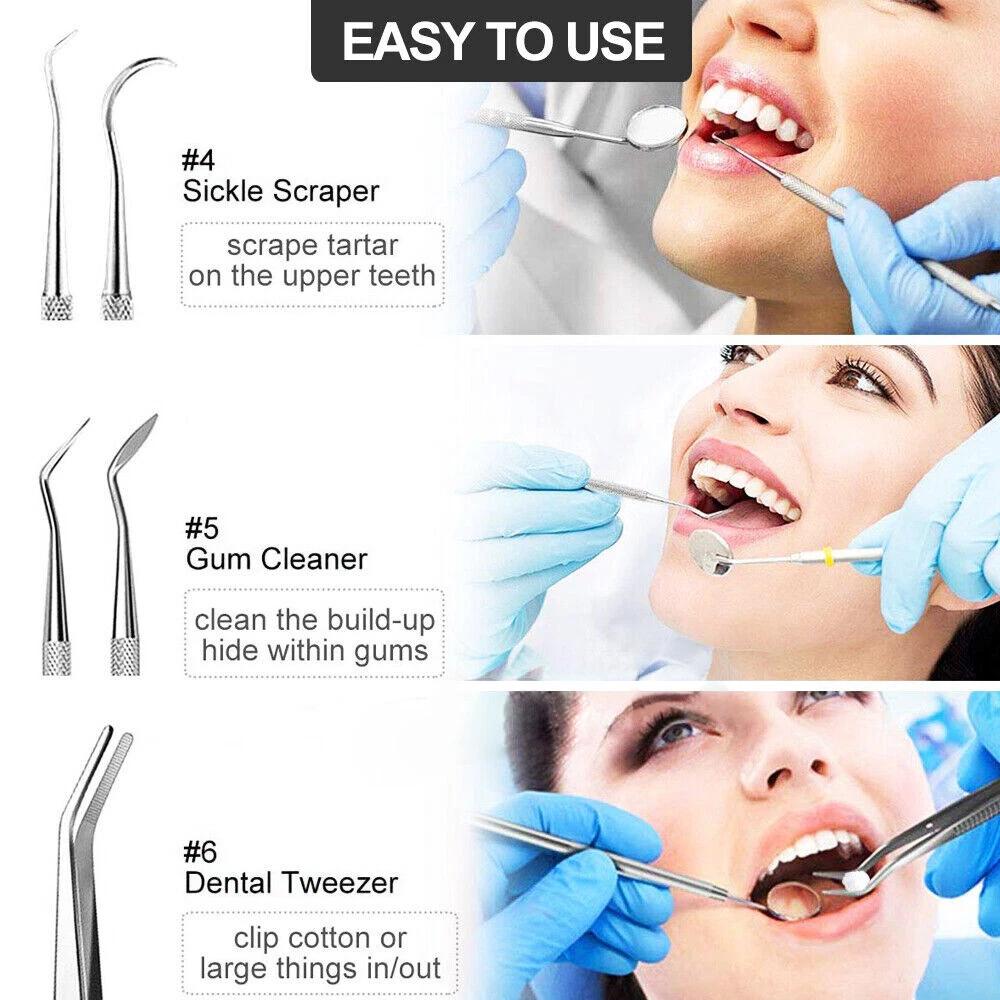 7PCS Dental Hygiene Tools Teeth Cleaning Kits Mirror Scraper Pick Scaler Tweezer - Image 6