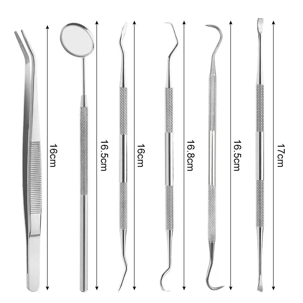 7PCS Dental Hygiene Tools Teeth Cleaning Kits Mirror Scraper Pick Scaler Tweezer - Image 3