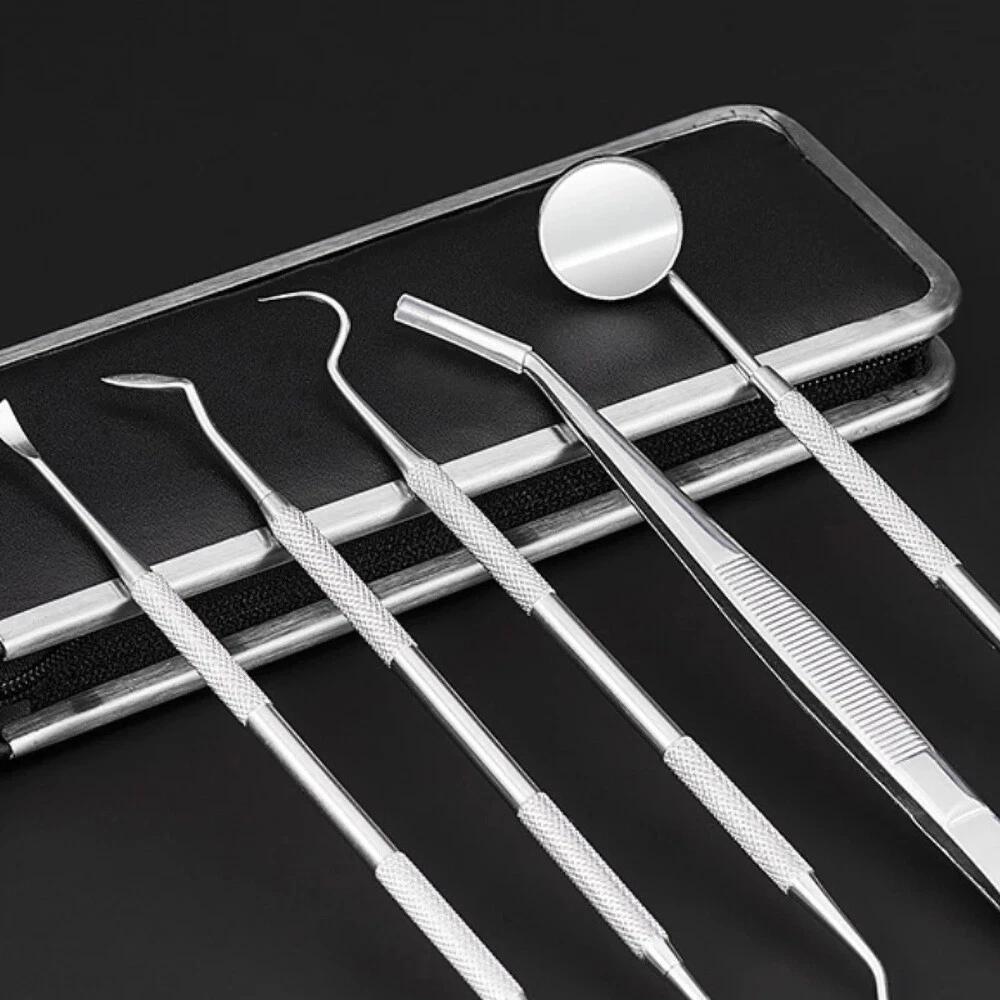 7PCS Dental Hygiene Tools Teeth Cleaning Kits Mirror Scraper Pick Scaler Tweezer - Image 4