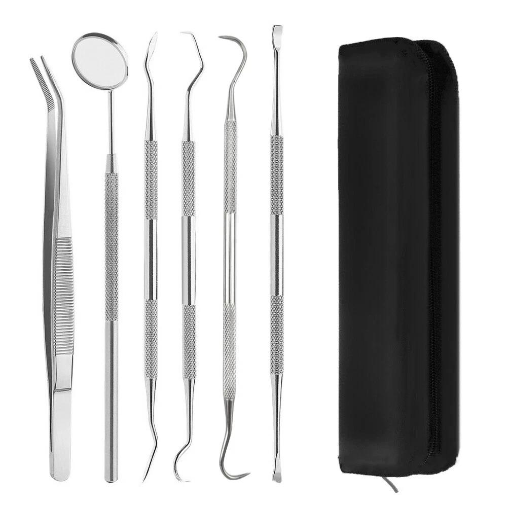7PCS Dental Hygiene Tools Teeth Cleaning Kits Mirror Scraper Pick Scaler Tweezer - Image 2