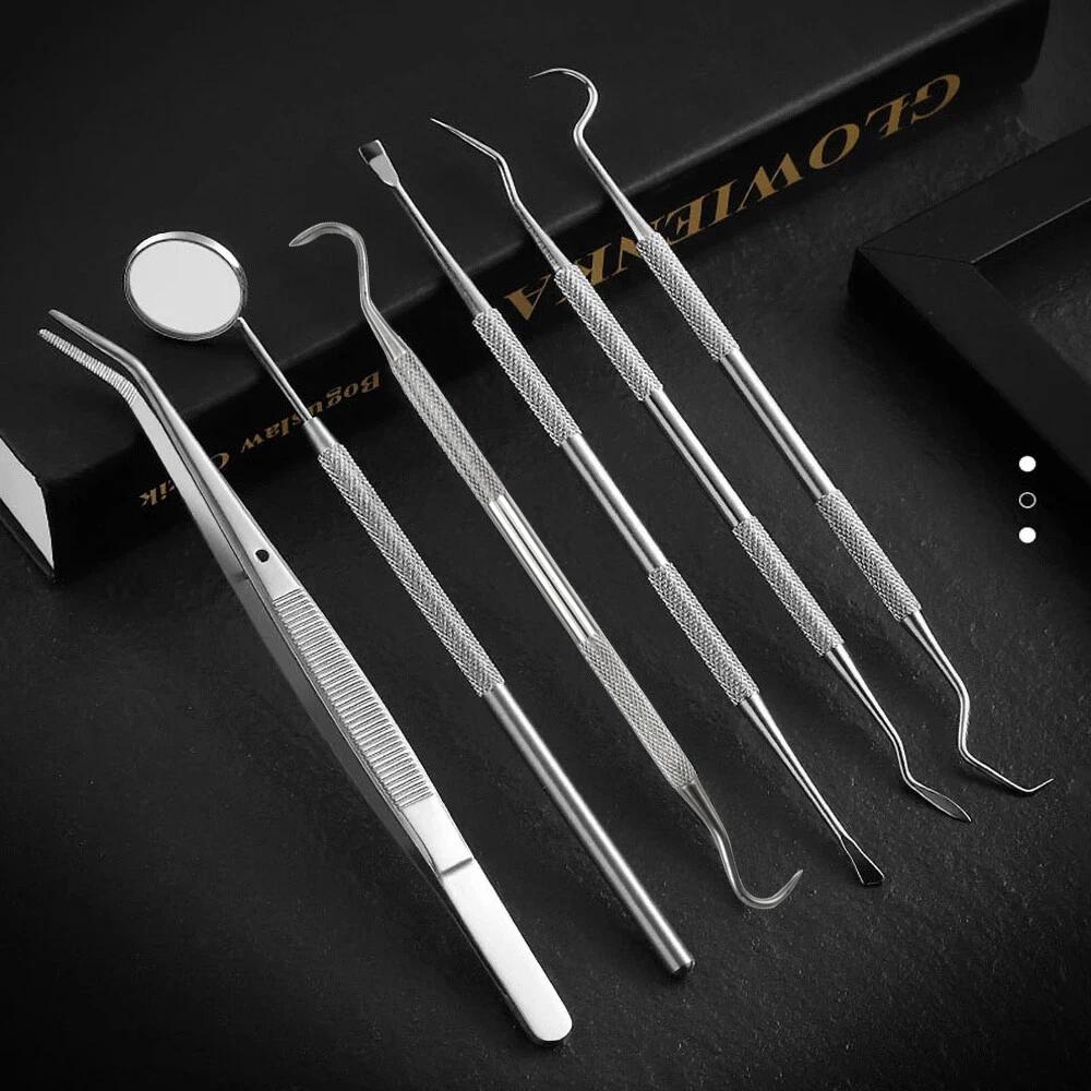 7PCS Dental Hygiene Tools Teeth Cleaning Kits Mirror Scraper Pick Scaler Tweezer - Image 5