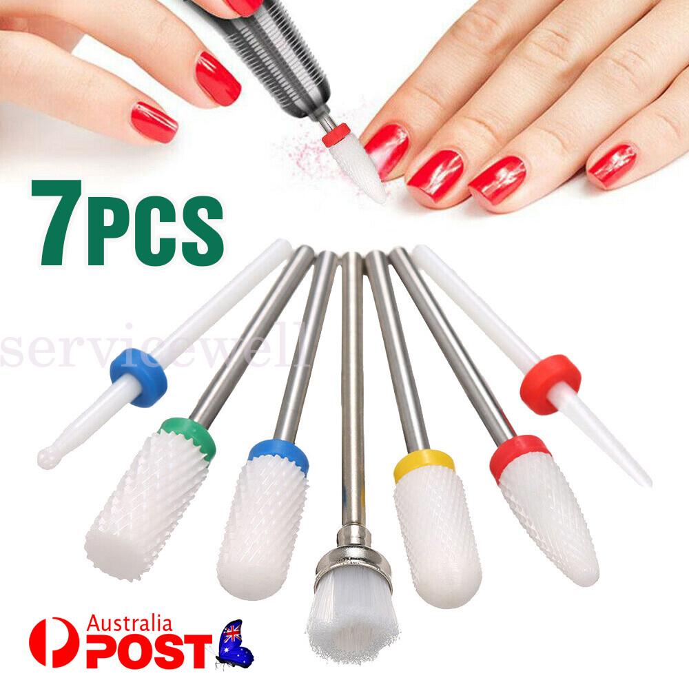 7Pcs Ceramic Nail Drill Bits Set File Acrylic Manicure Pedicure Nail Art Tools