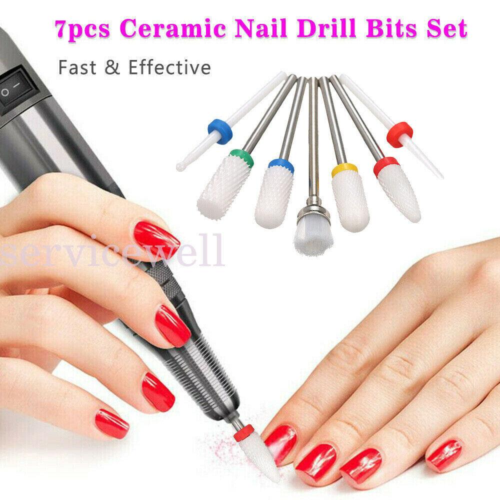 7Pcs Ceramic Nail Drill Bits Set File Acrylic Manicure Pedicure Nail Art Tools - Image 3