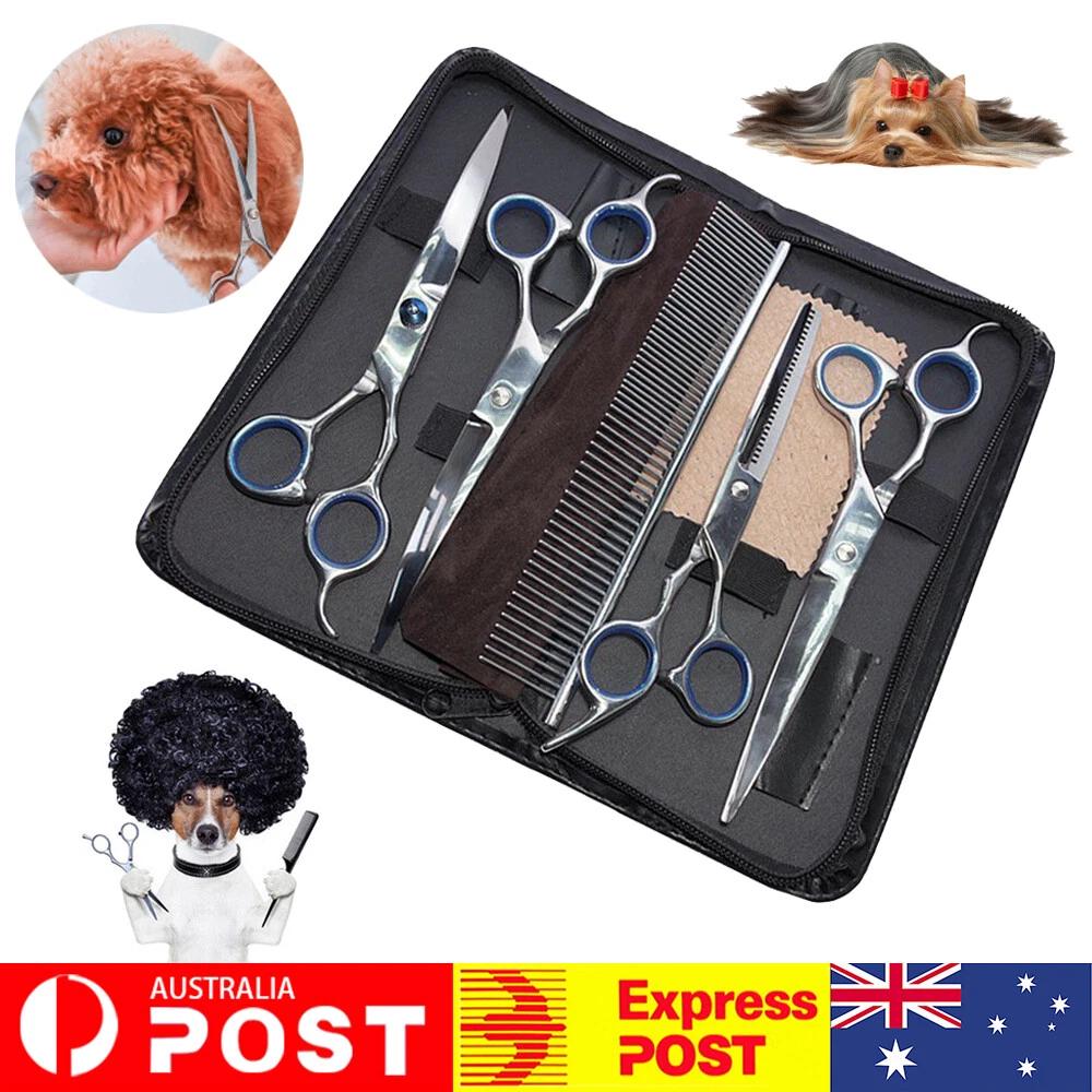 7  Professional Cat Dog Pet Grooming Scissors Shear Set Hair Cutting Curved Tool