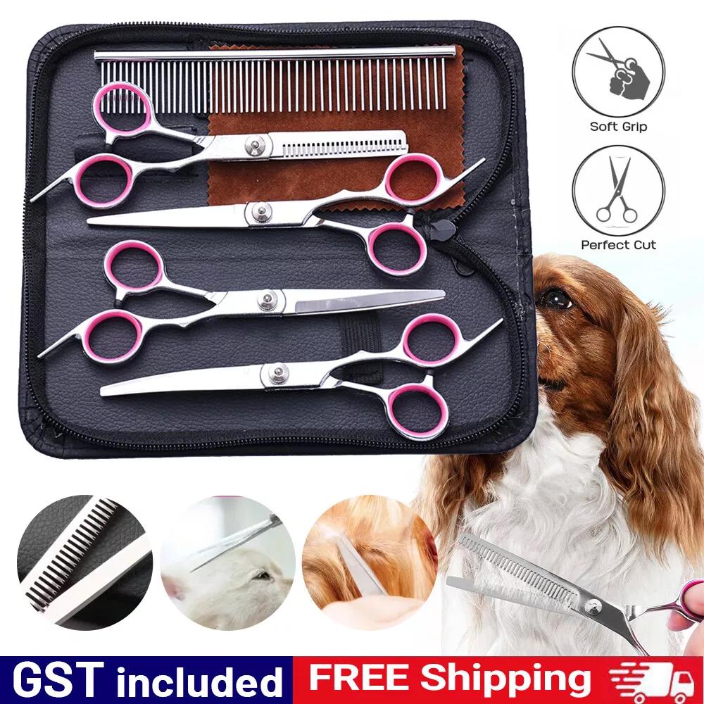 7  Professional Pet Dog Grooming Scissors Shear Hair Cutting Set Curved Tools AU