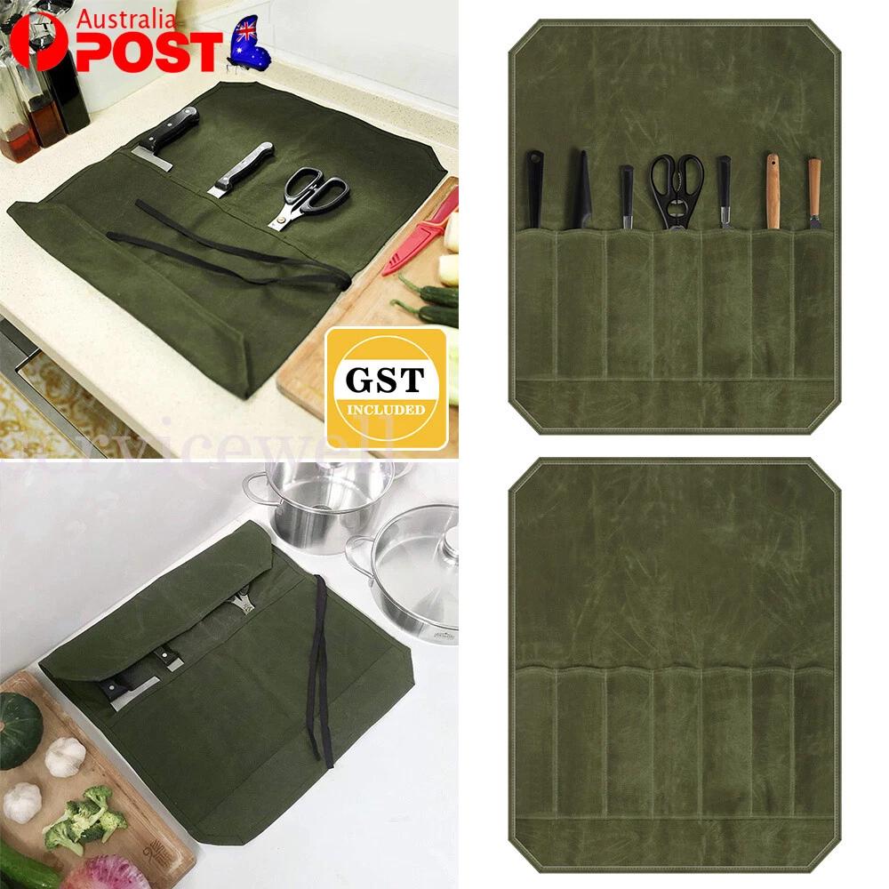 7 Slot Chef Knife Roll Bag Waxed Canvas Portable Knife Storage Case Carry Bag