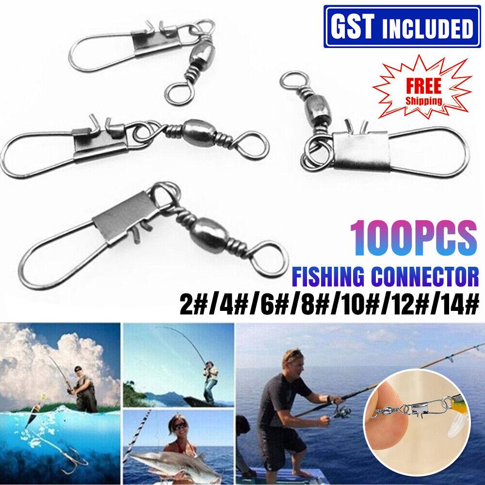 100pcs Fishing Rolling Barrel Swivel with Interlock Snap Tackle Connector