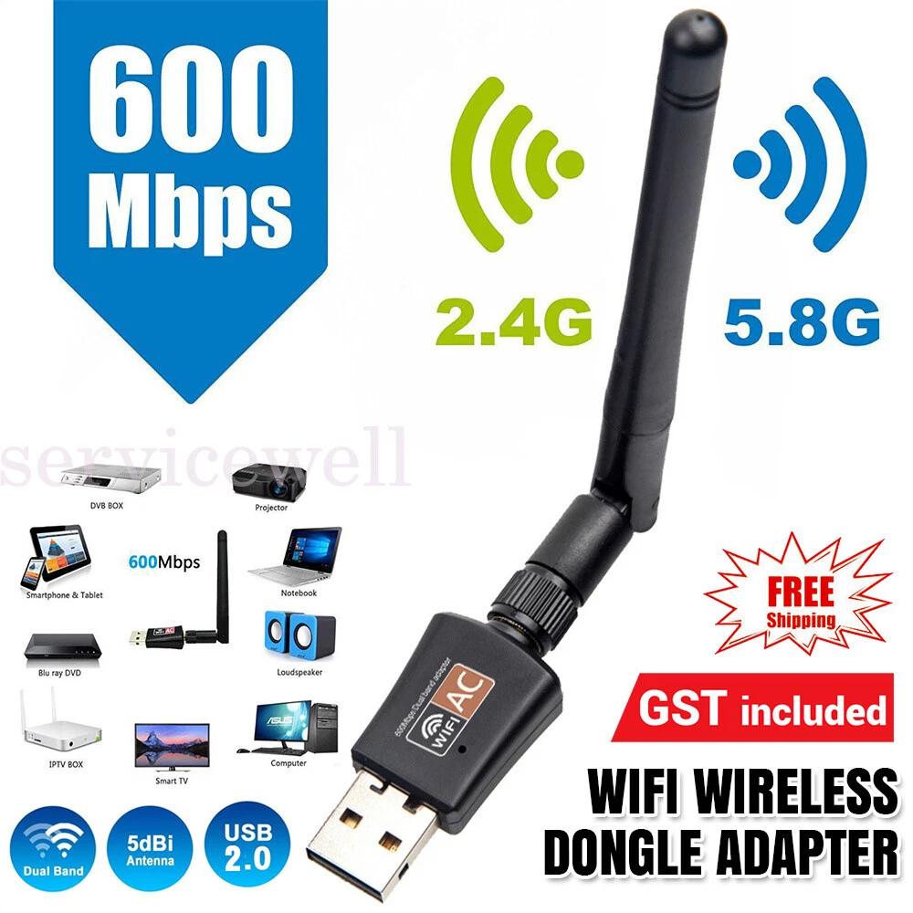 802.11ac AC600 USB WiFi Wireless Adapter Dongle WPS 5GHz Dual Band 5dBi Antenna