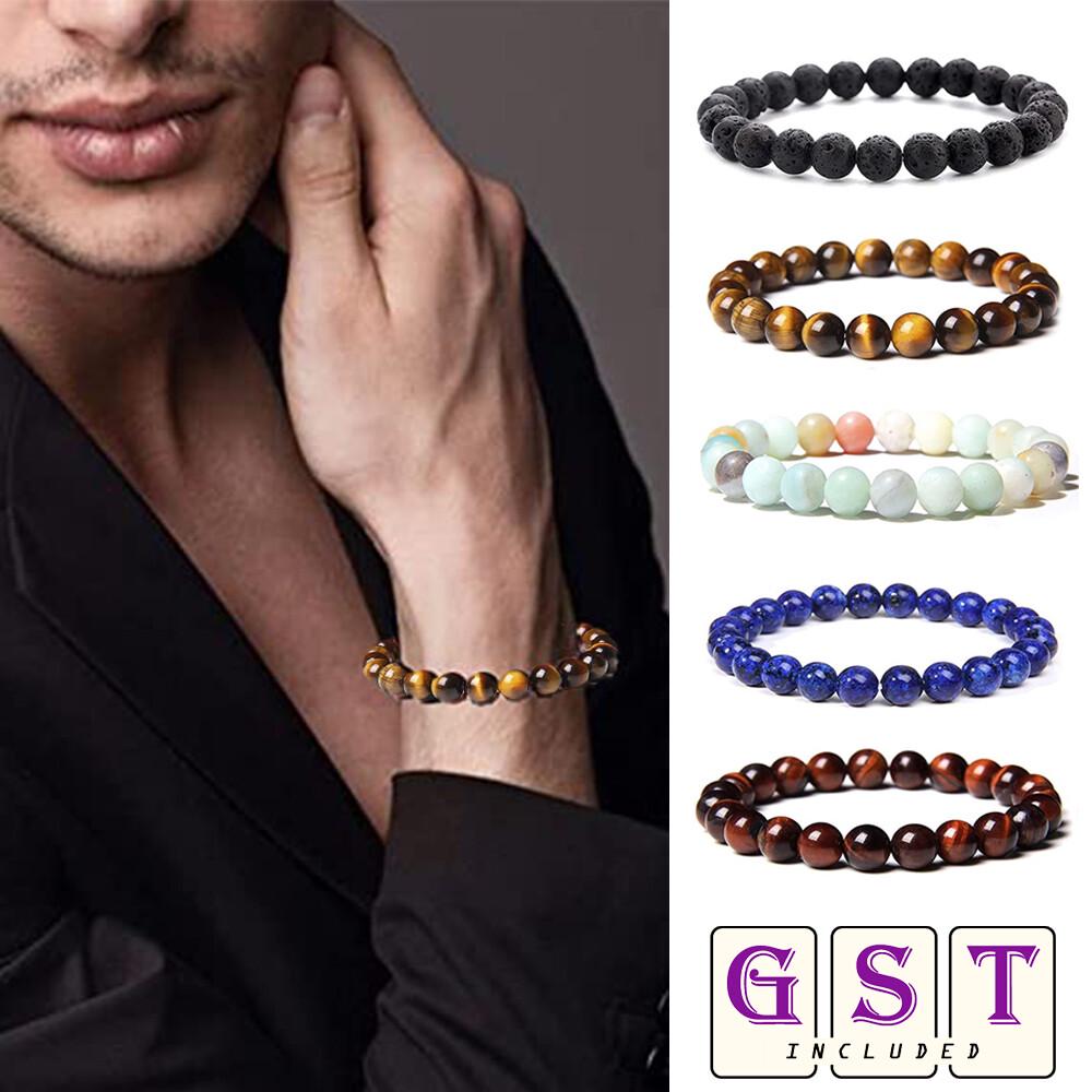 8mm Yellow Red Tiger Eye Stone Beads Bracelet Stretchy Wristband Natural Healing