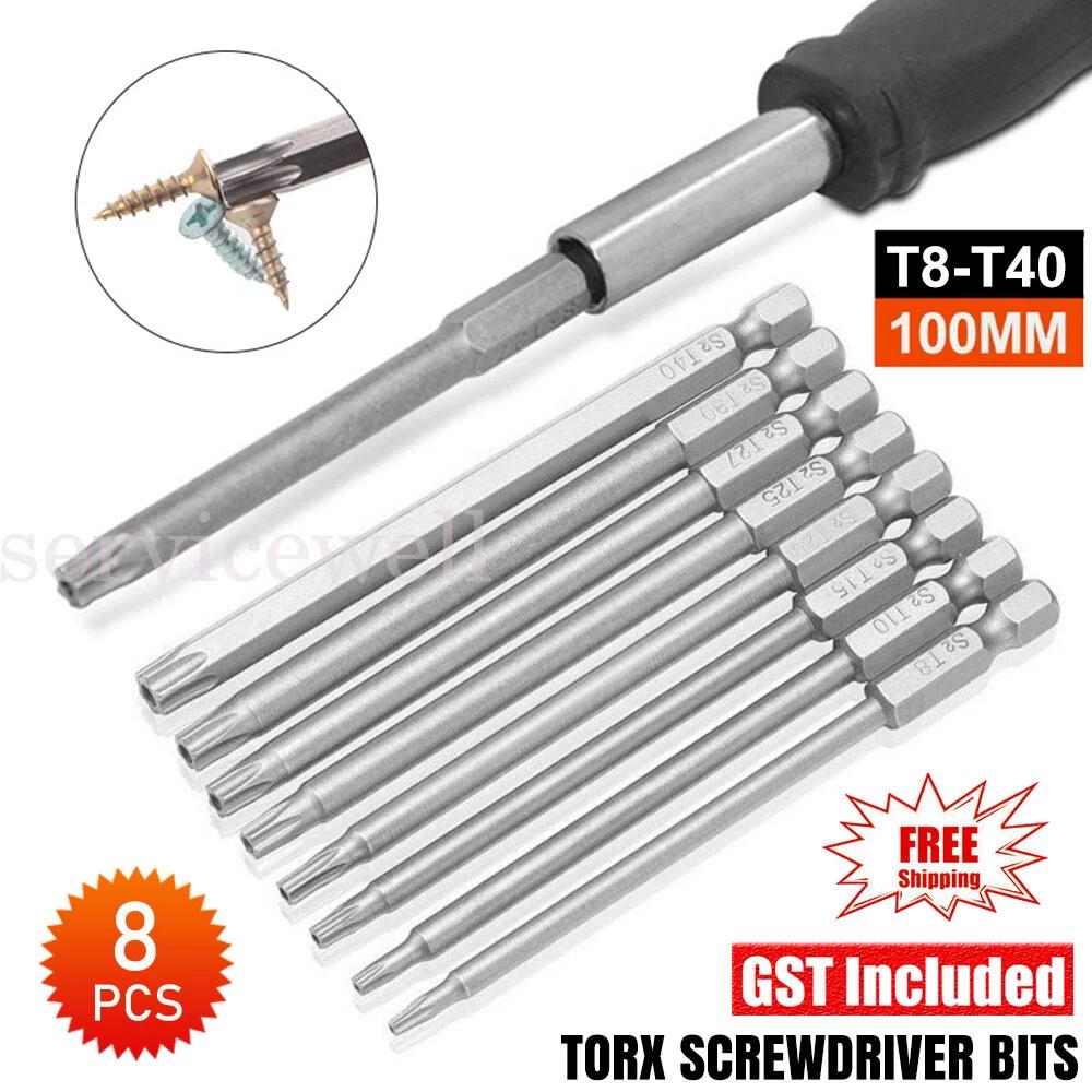 8pcs Torx Screwdriver Bit Set Hex Security Magnetic Head 100mm Extra Long Tool