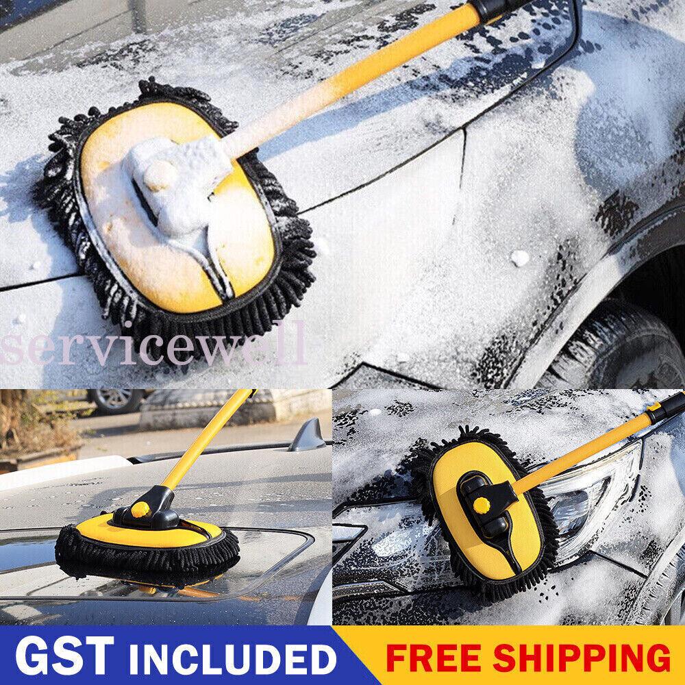 90° Car Wash Brush Telescoping Long Handle Cleaning Chenille Mop Brushes Tool AU