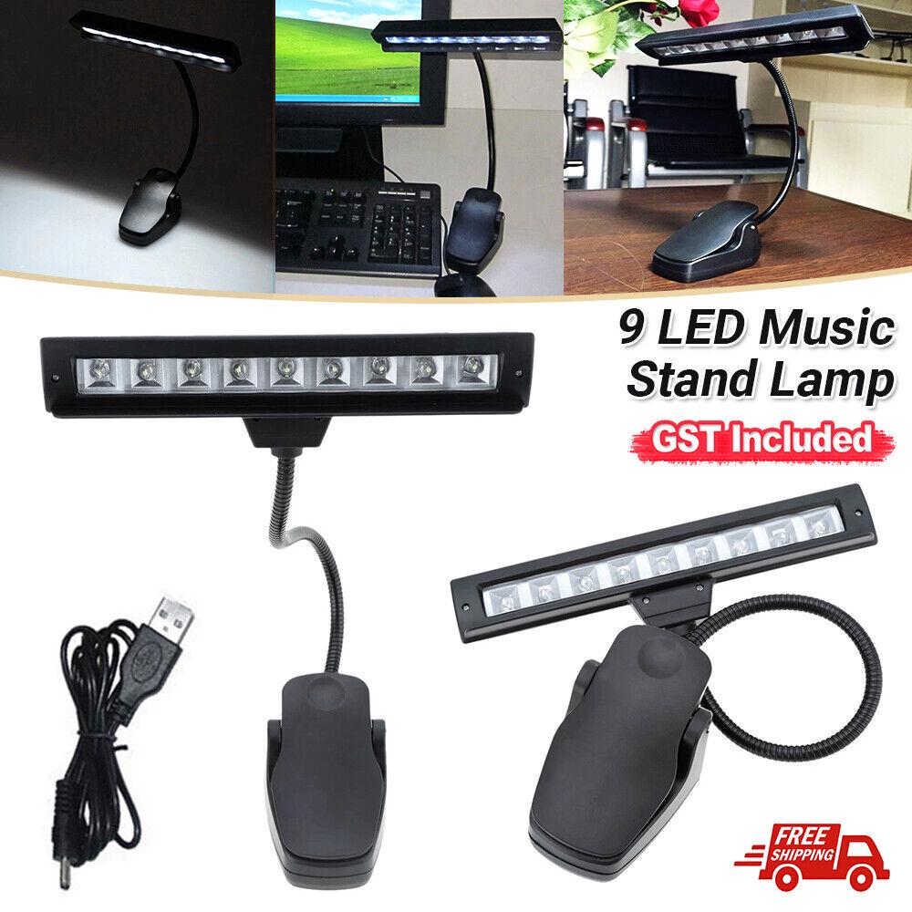 9 LED Flexible Clip-on Music Stand Reading Light Bed Table Desk Lamp Black