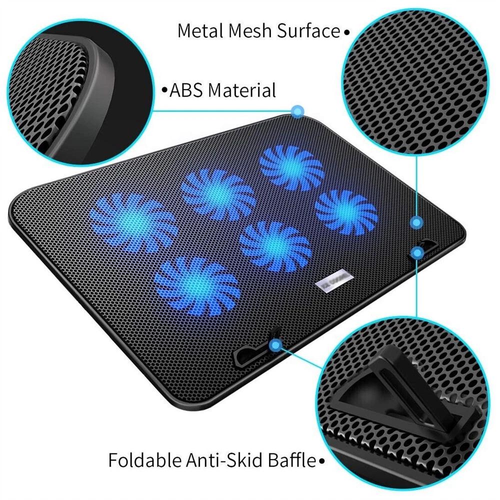 A9 Laptop Gaming Cooler Cooling Pad Stand Big USB ports Fans LED lights 12 -17 - Image 6