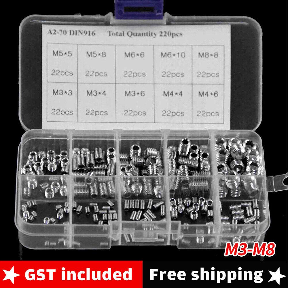 220Pcs Stainless Steel Allen Head Socket Set Grub Screws Assortment Kit