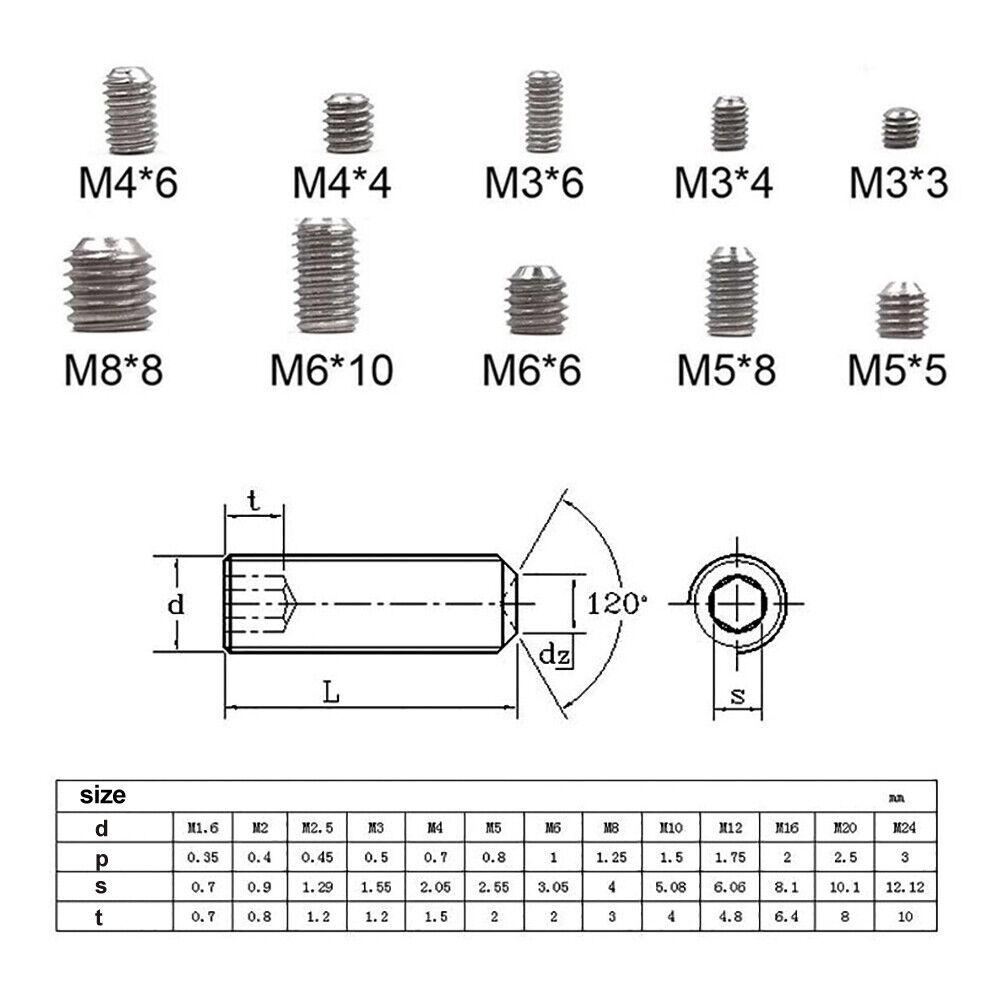 220Pcs Stainless Steel Allen Head Socket Set Grub Screws Assortment Kit - Image 2