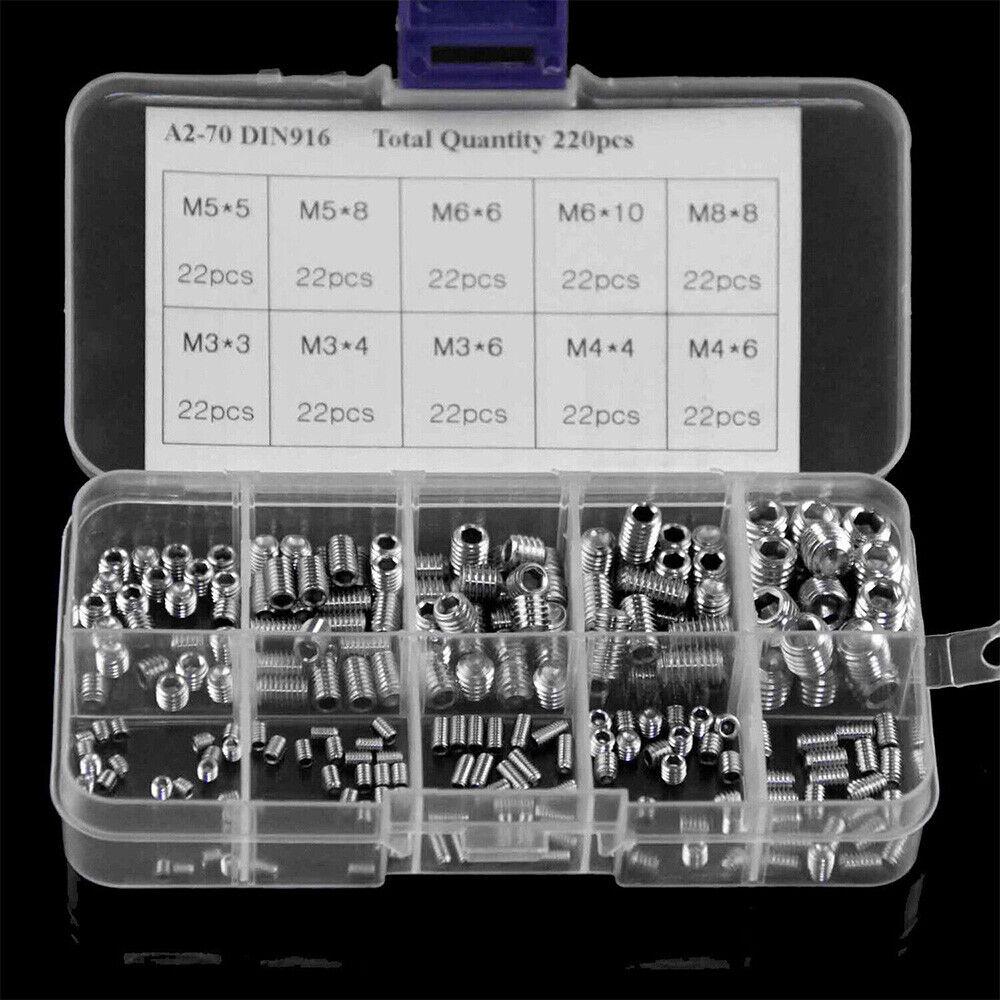 220Pcs Stainless Steel Allen Head Socket Set Grub Screws Assortment Kit - Image 3