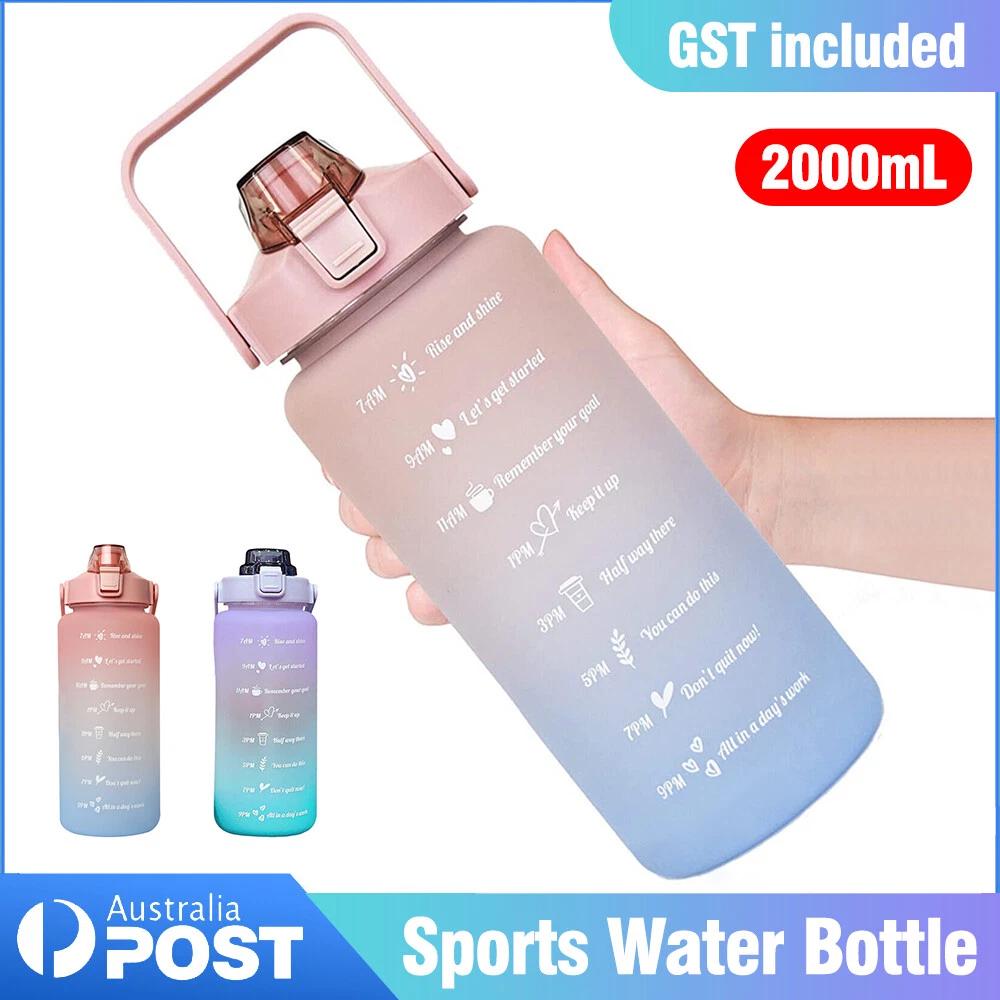 2L Sports Water Bottle Large Capacity Straw Time Motivational Fitness Jugs