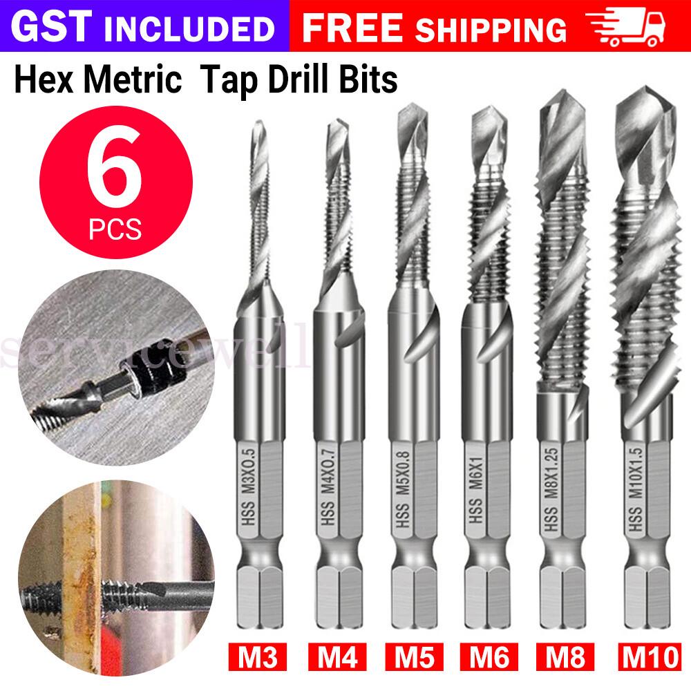 AU 6X HSS Hex Shank Tap Drill Bits Metric Thread Screw Compound Tapping Set Tool