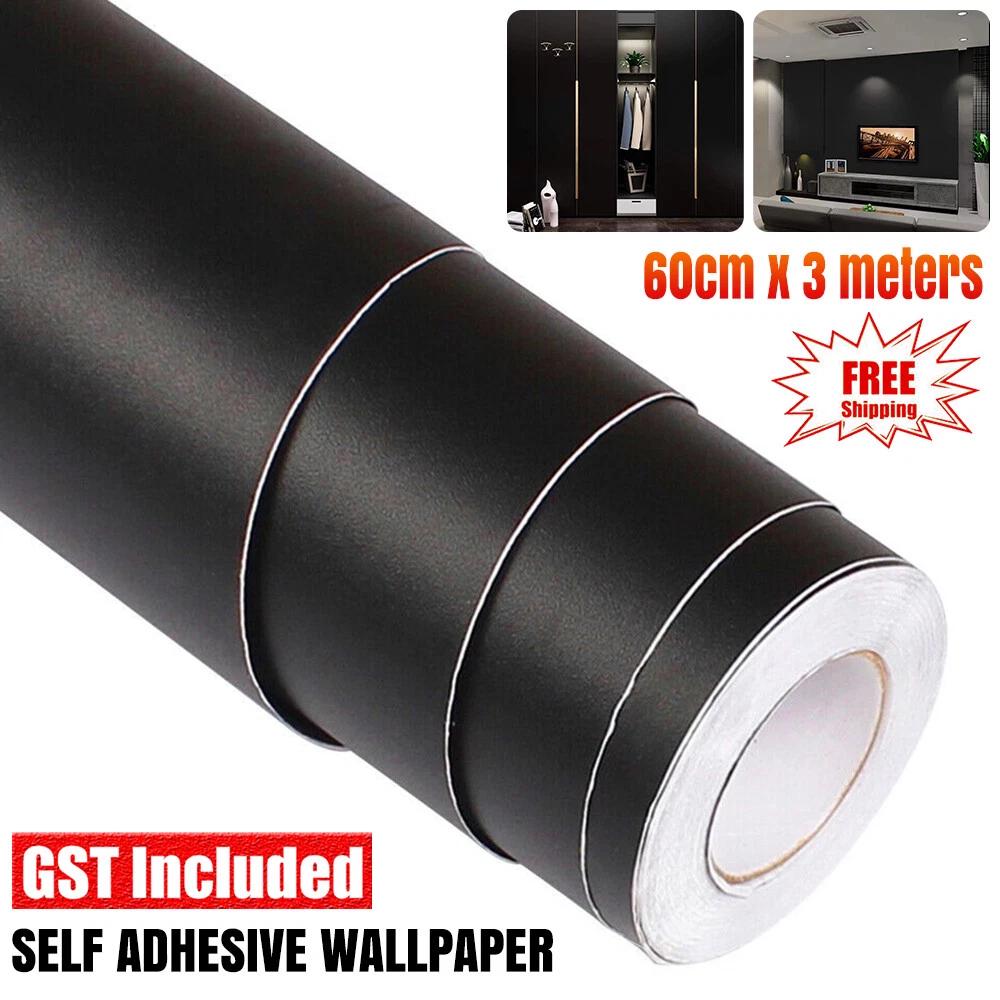 Black Vinyl Roll Adhesive Matte Contact Paper Waterproof Wallpaper Furniture