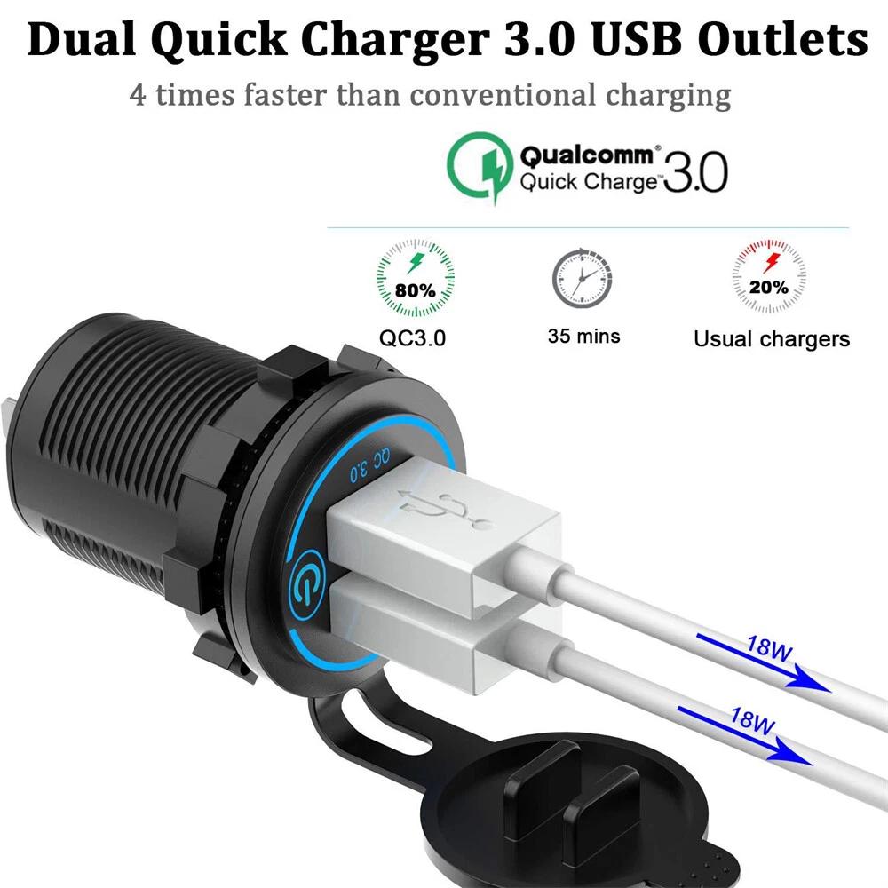 Car Dual USB 12V-24V Charger Quick Charge QC 3.0 Socket Power Outlet - Image 7
