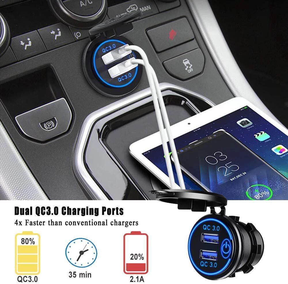 Car Dual USB 12V-24V Charger Quick Charge QC 3.0 Socket Power Outlet - Image 6