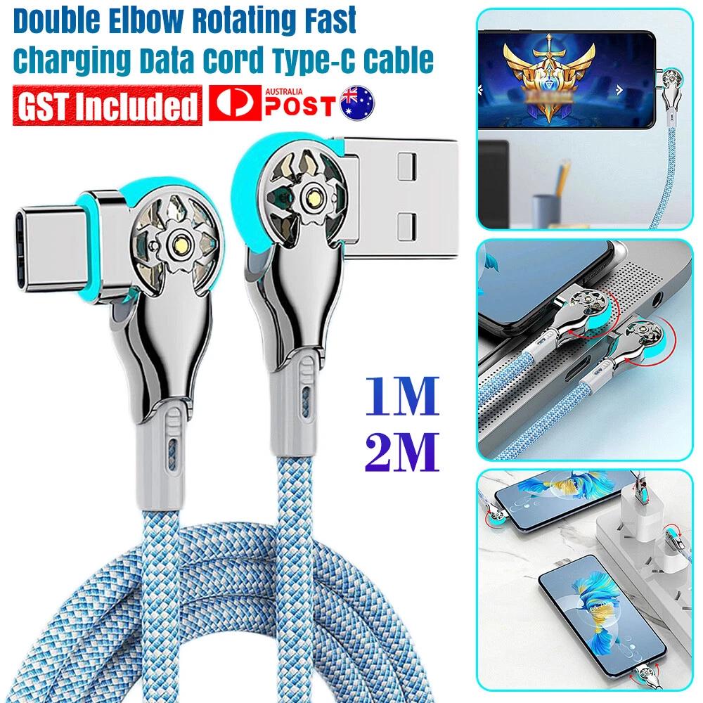 Double Elbow Rotating Fast Charging Data Cord Type-C Cable For iPhone Samsung