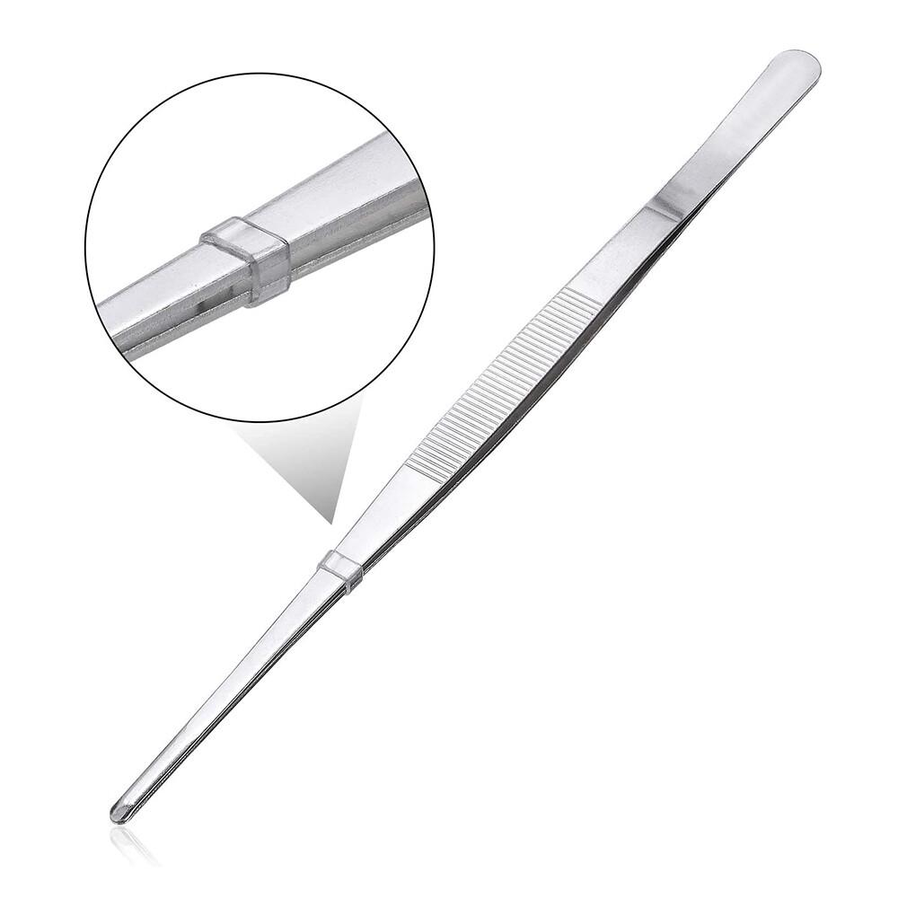 Silver Stainless Steel Long Food Tongs Straight Tweezers Kitchen Tool - Image 2