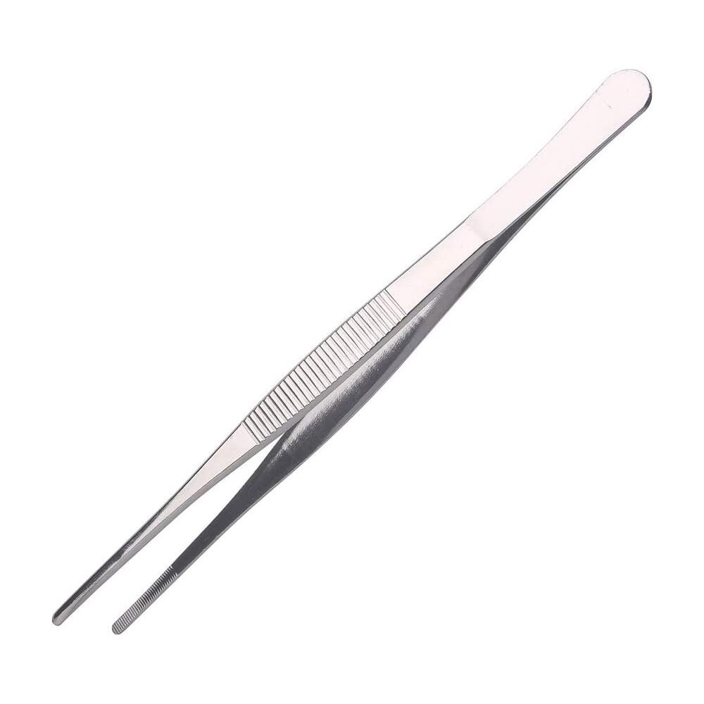 Silver Stainless Steel Long Food Tongs Straight Tweezers Kitchen Tool - Image 3