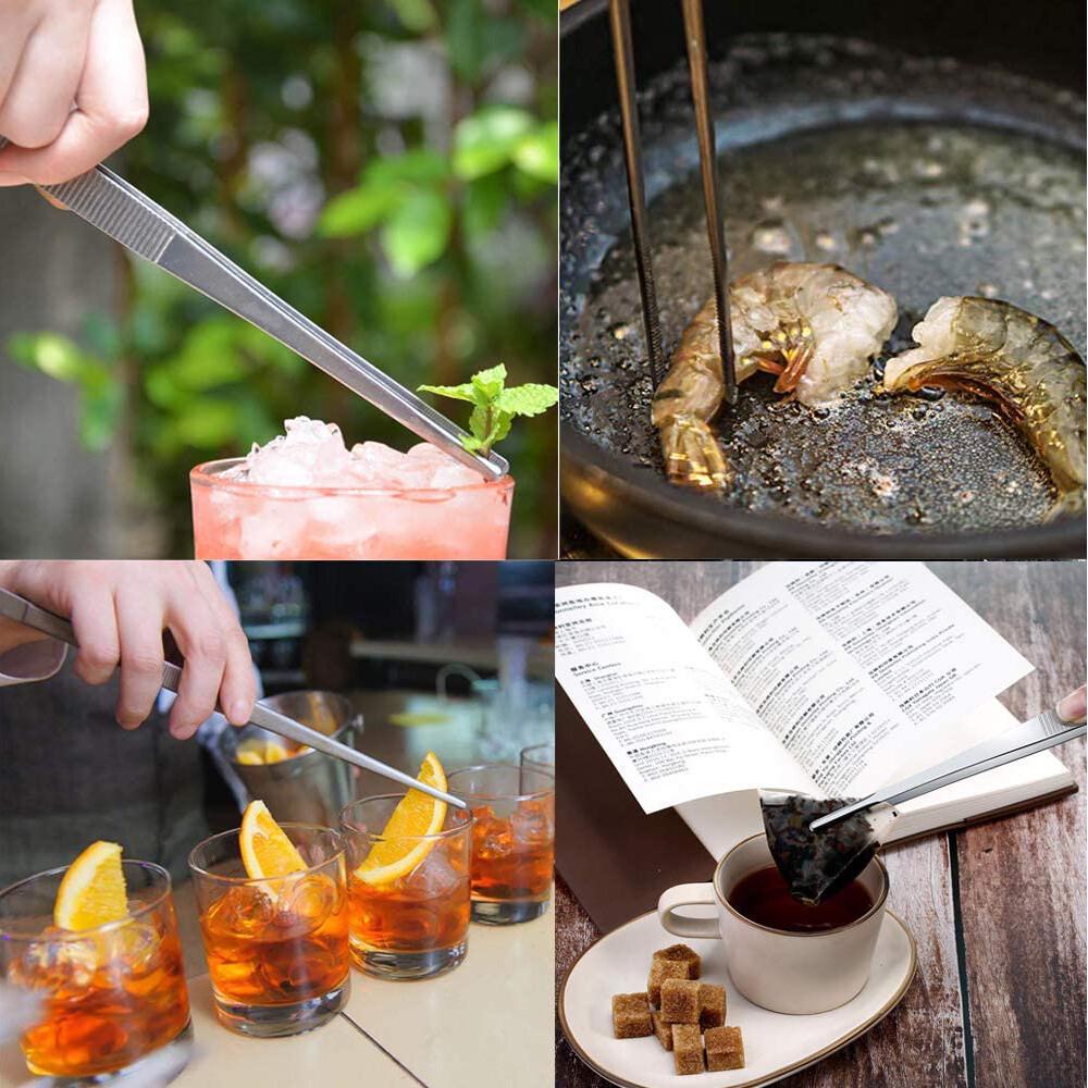 Silver Stainless Steel Long Food Tongs Straight Tweezers Kitchen Tool - Image 6