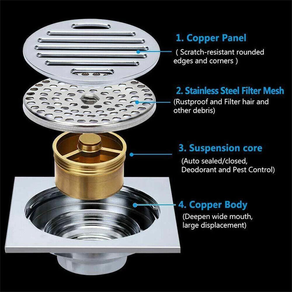 Tile Insert Floor Waste Shower Grate Drain Brass Bathroom Shower Kitchen - Image 4