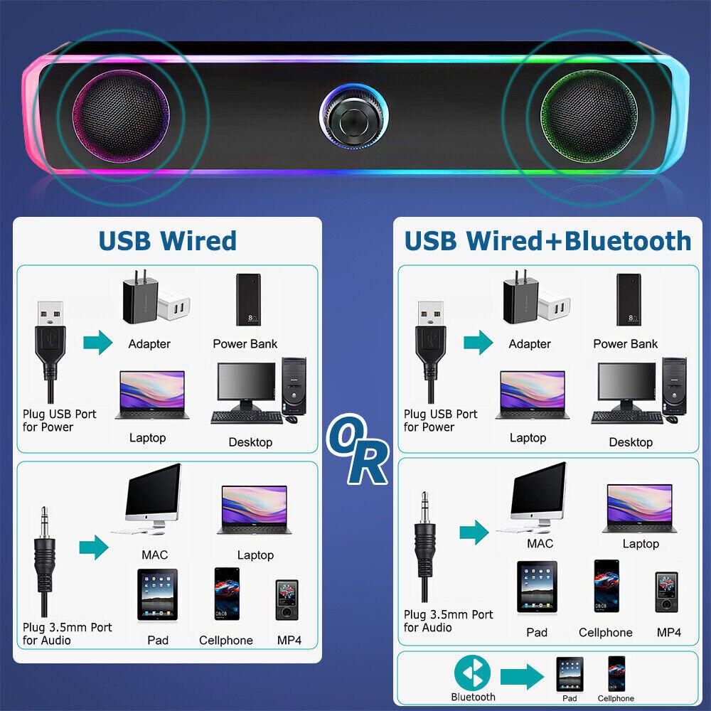 AU Wired USB Powered/Bluetooth 5.0 Computer Stereo LaptopSpeakers for Desktop PC - Image 5