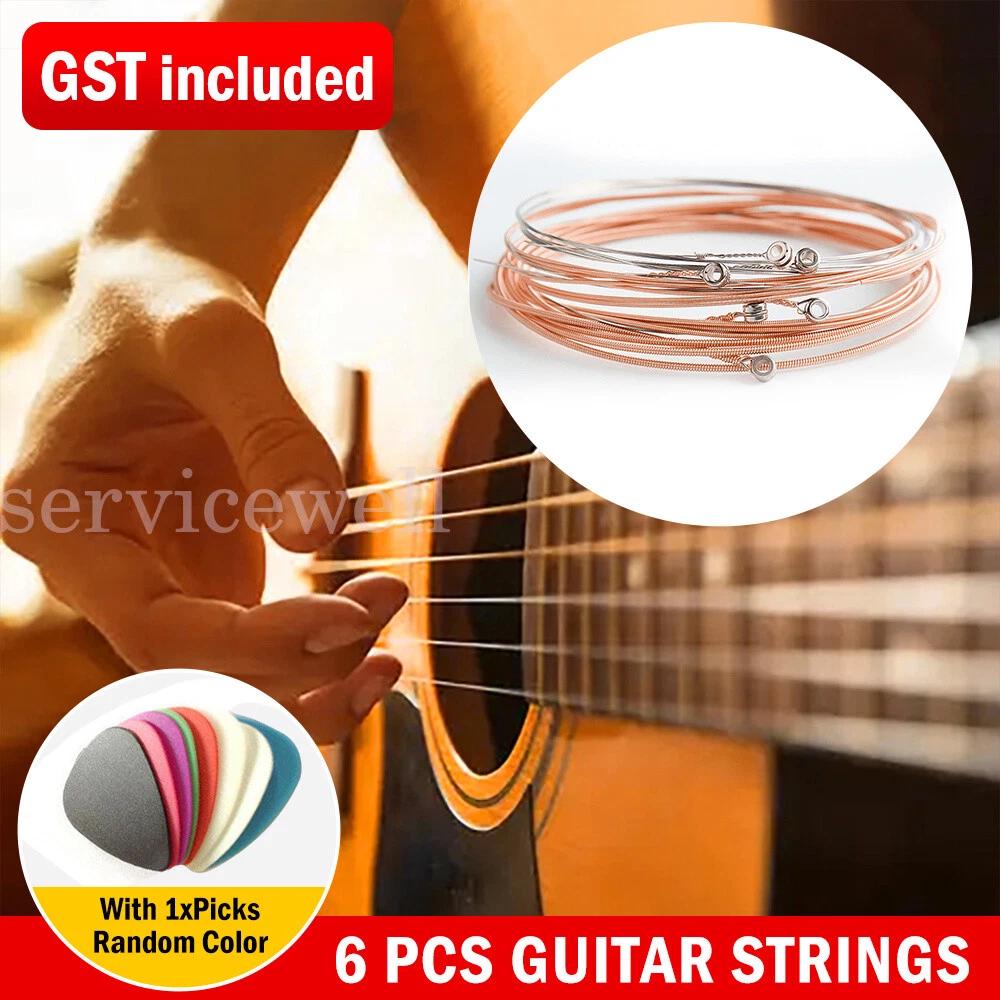 Acoustic Music Guitar Strings Steel Premium Light Universal 6 Pcs Sent Free Pick