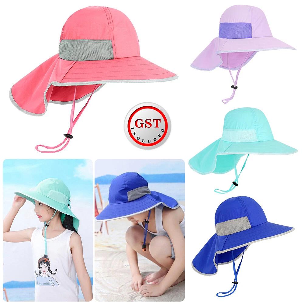 Adjustable Unisex Sun Bucket Hat Wide Brim Neck Flap Beach Summer Cap UVF50+ AU