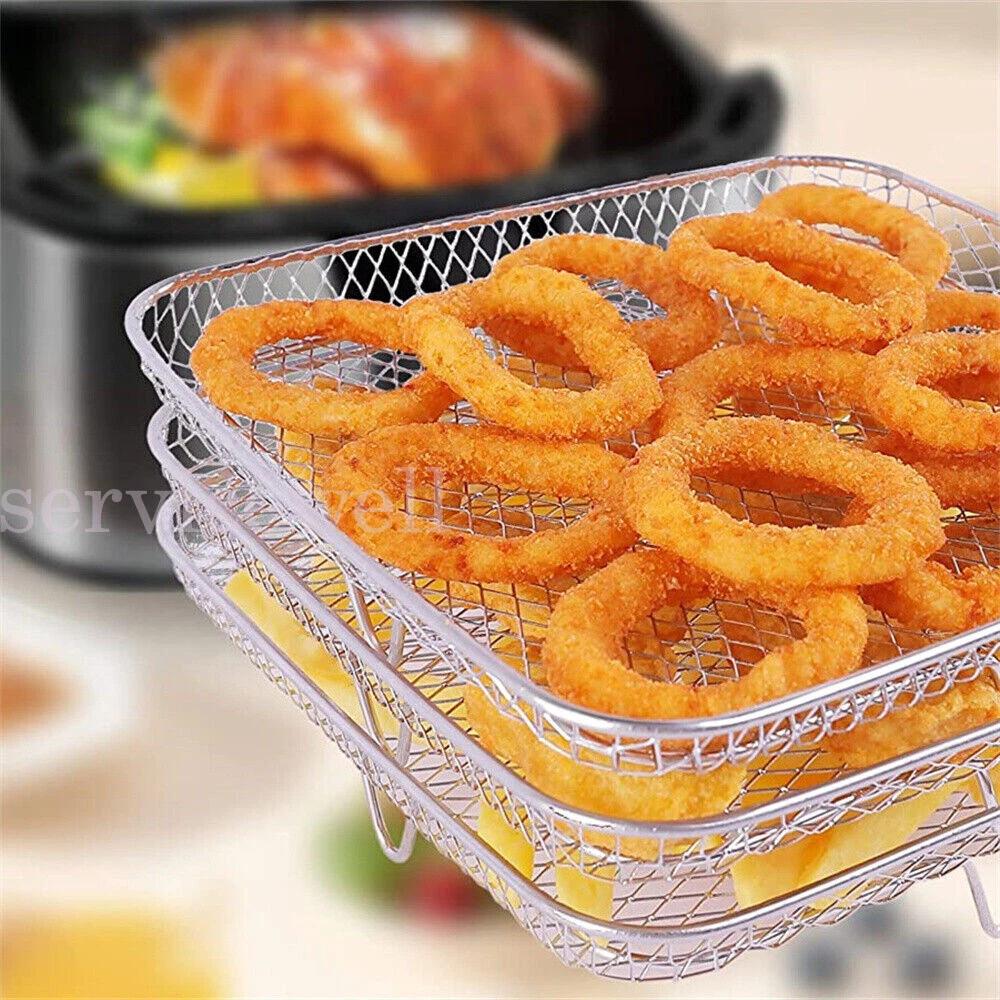 Air Fryer Tray Dehydrator Rack Basket Stainless Steel Stackable Baking Fryer - Image 3