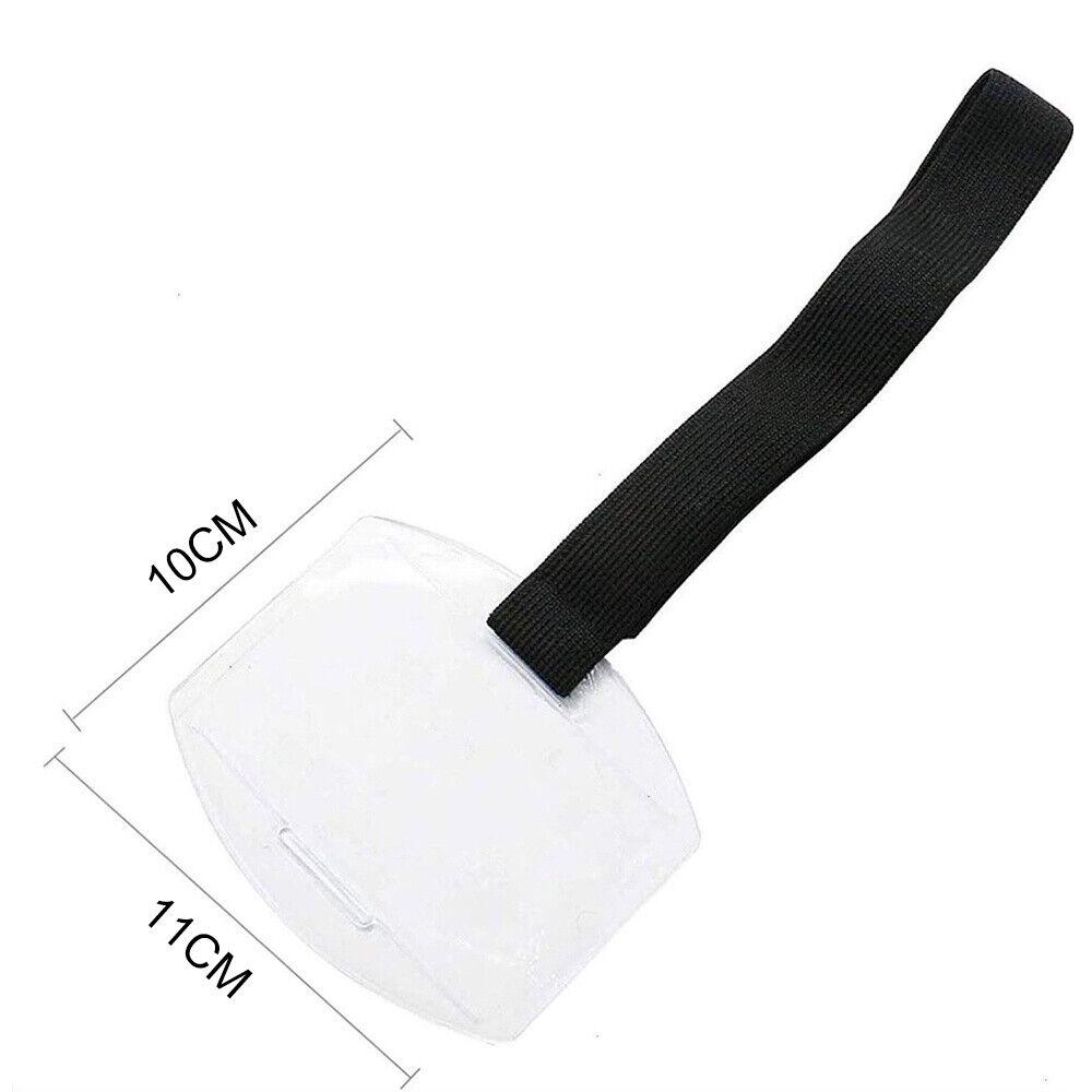 Armband Security ID Card Photo Badge Holder Vertical Clear + Black Elastic Strap - Image 7